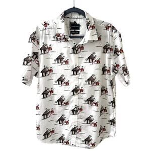 Stitch Note Mens Egyptian Cotton SS Button Down Shirt Novelty Village Hut Large